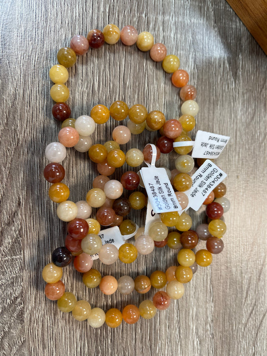Golden Silk Jade - Round Beads